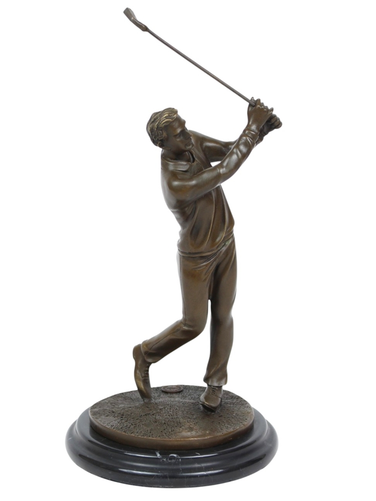 2er Set Bronzefiguren Golfer & Golferin Bronzeskulpturen 27 cm & 32,5 cm Stilvolle Golf-Dekoration