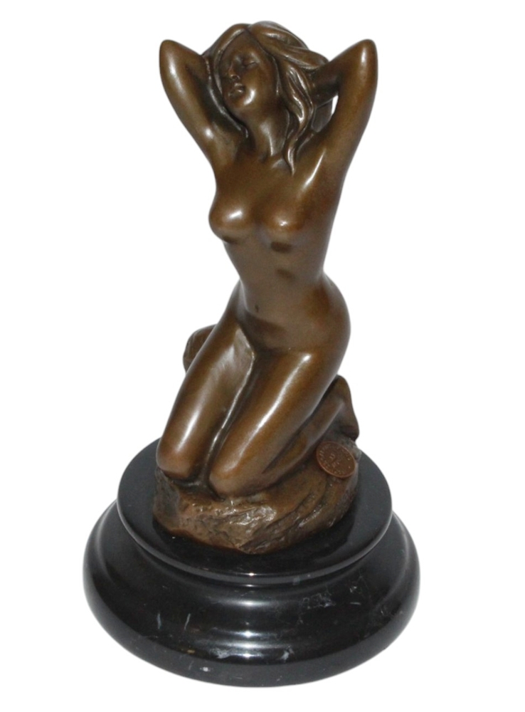 Elegante Bronzefigur – Kniende Aktfrau auf Sockel Höhe 21 cm Ästhetische Deko & Erotik-Skulptur