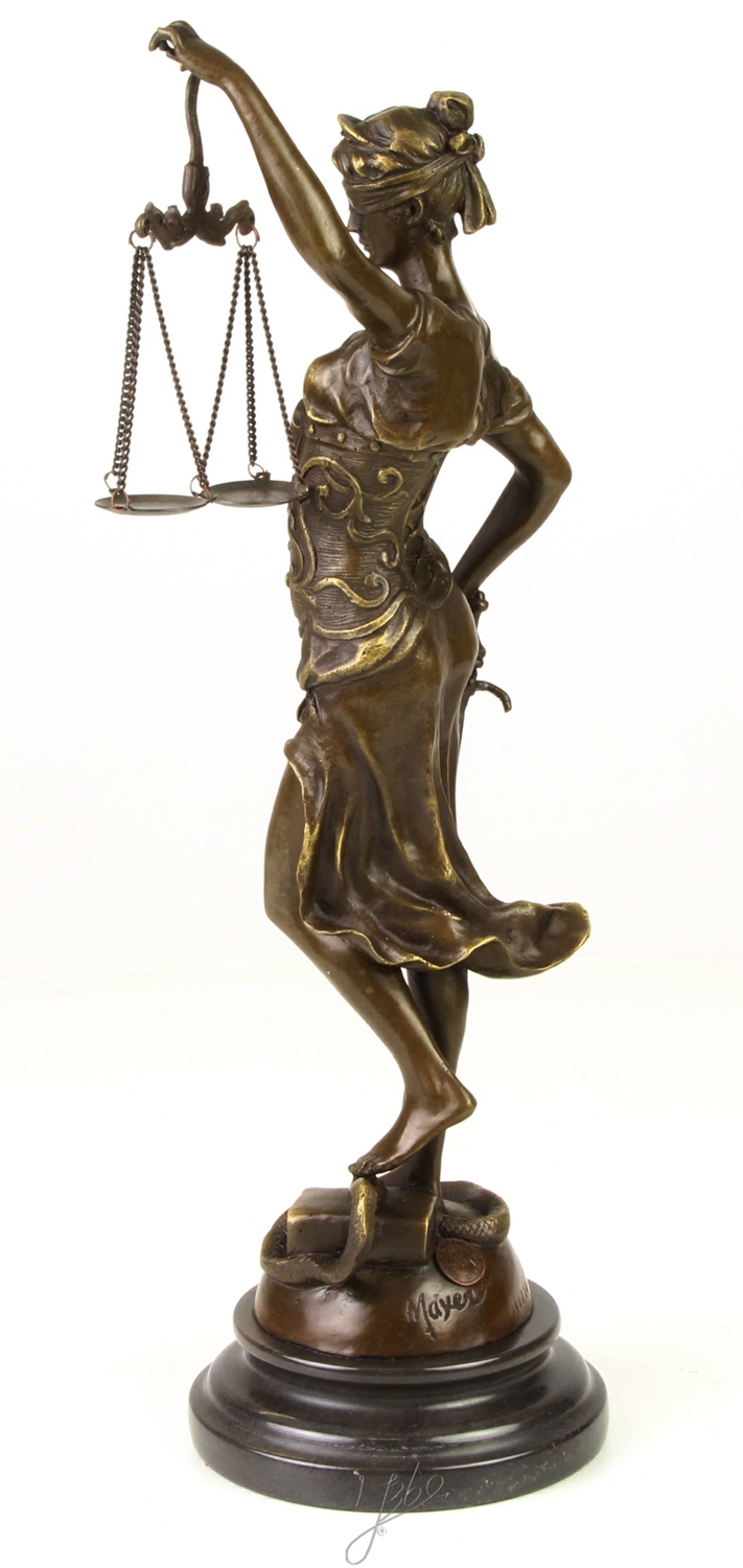 Bronzefigur Bronzeskulptur Bronze Justitia auf Marmorsockel H 40 cm Göttin der Gerechtigkeit Figur