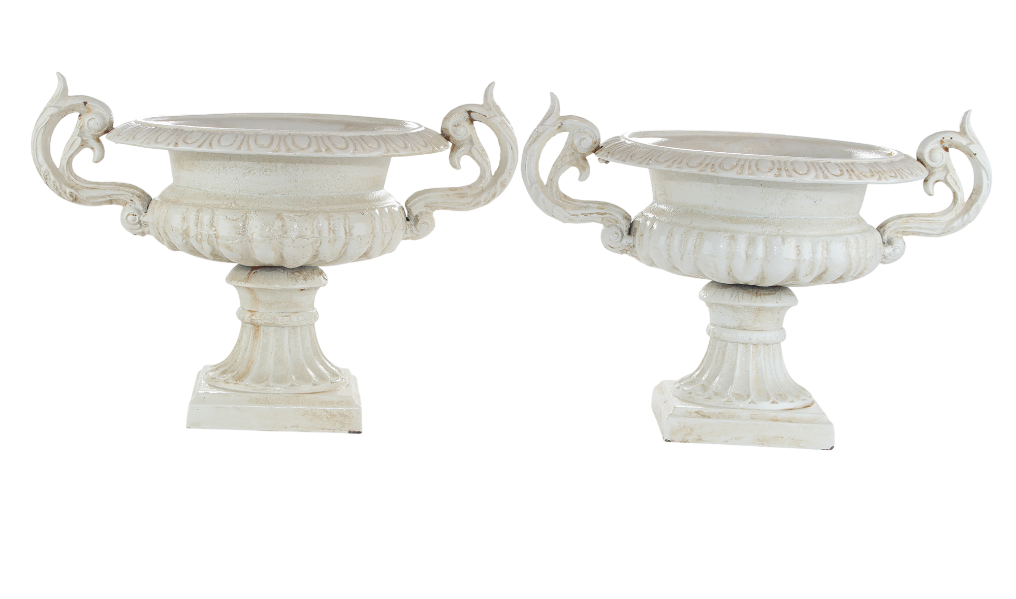 Medici Vase Pflanzschale Gusseisen weiß 2er-Set – Neoklassik Antik H 25 cm