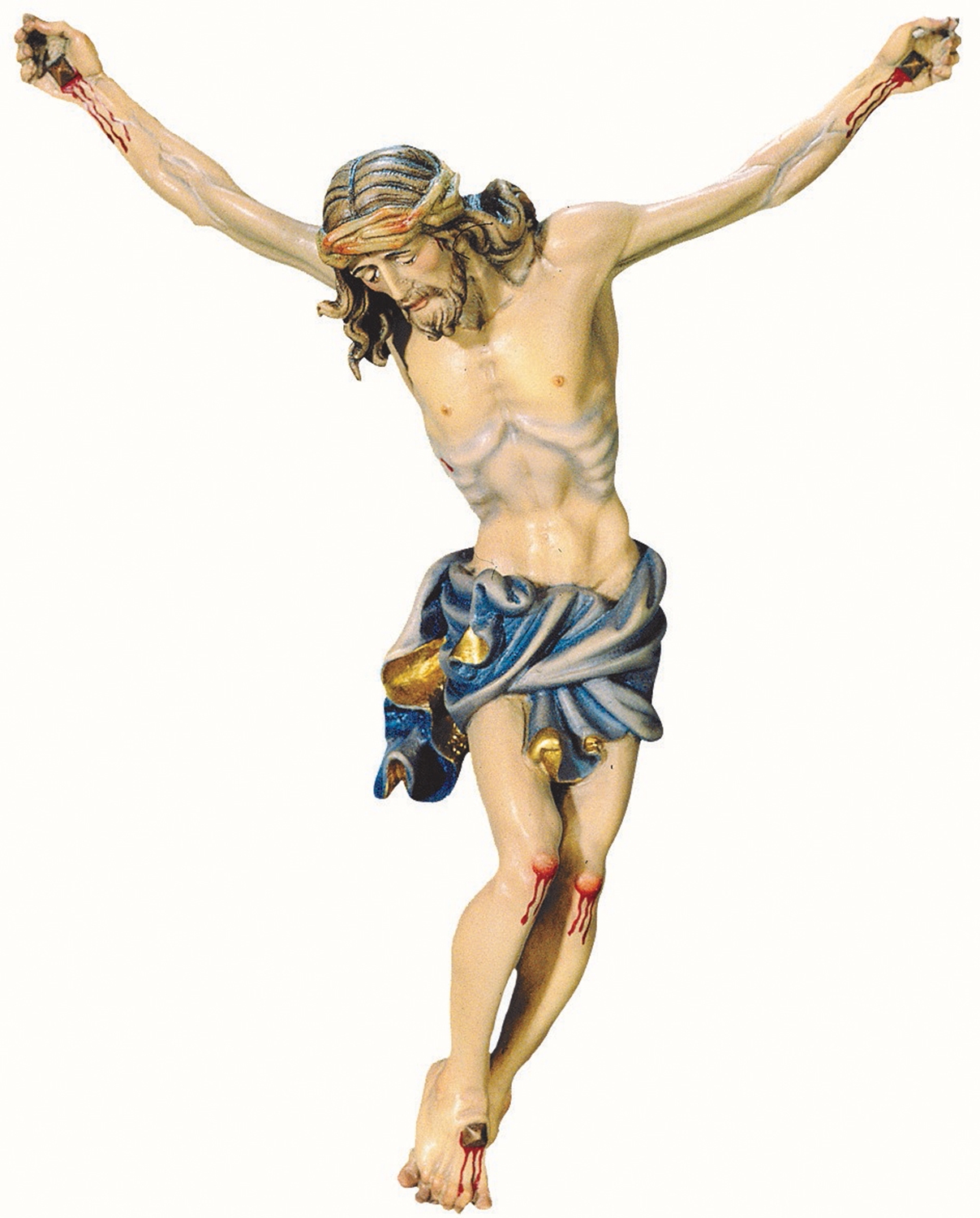 Heiligenfigur Kruzifix Jesus am Kreuz auf Sockel H 12/ 27 cm Statue Ahorn- und Lindenholz Holzfigur