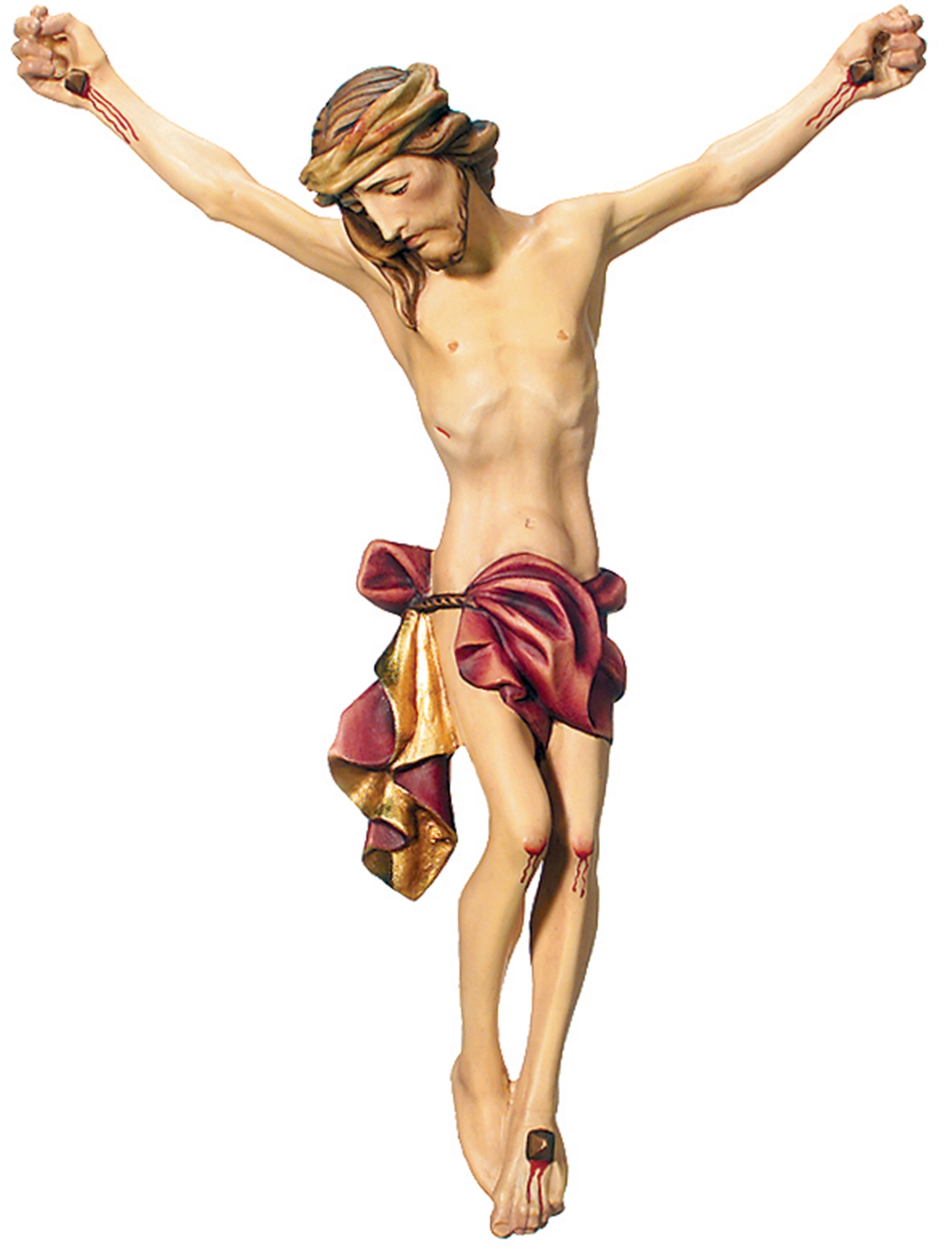 Heiligenfigur Kruzifix Jesus am Kreuz "Leonardo" H 25/ 50 cm Statue Ahorn- und Lindenholz Holzfigur