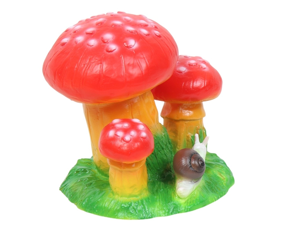 Dekofigur drei Fliegenpilze Pilze mit Schnecke H 15 cm Deko Garten Figur Gartenfigur aus Kunststoff