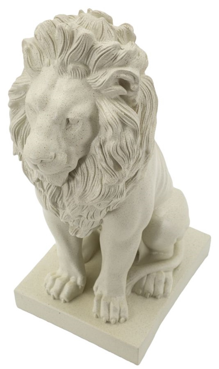 Dekofigur Löwe gerade sitzend auf Sockel Tierfigur  Skulptur Löwe beige in Steinoptik H 40 cm
