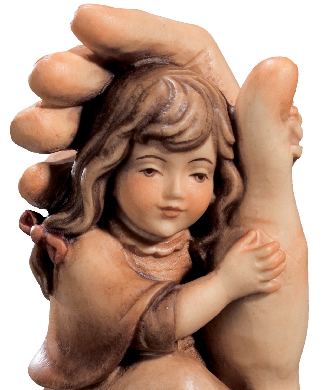 Schützende Hand mit Mädchen H 13 cm Schutzengel Engel Holzfigur Deko Statue aus Ahornholz