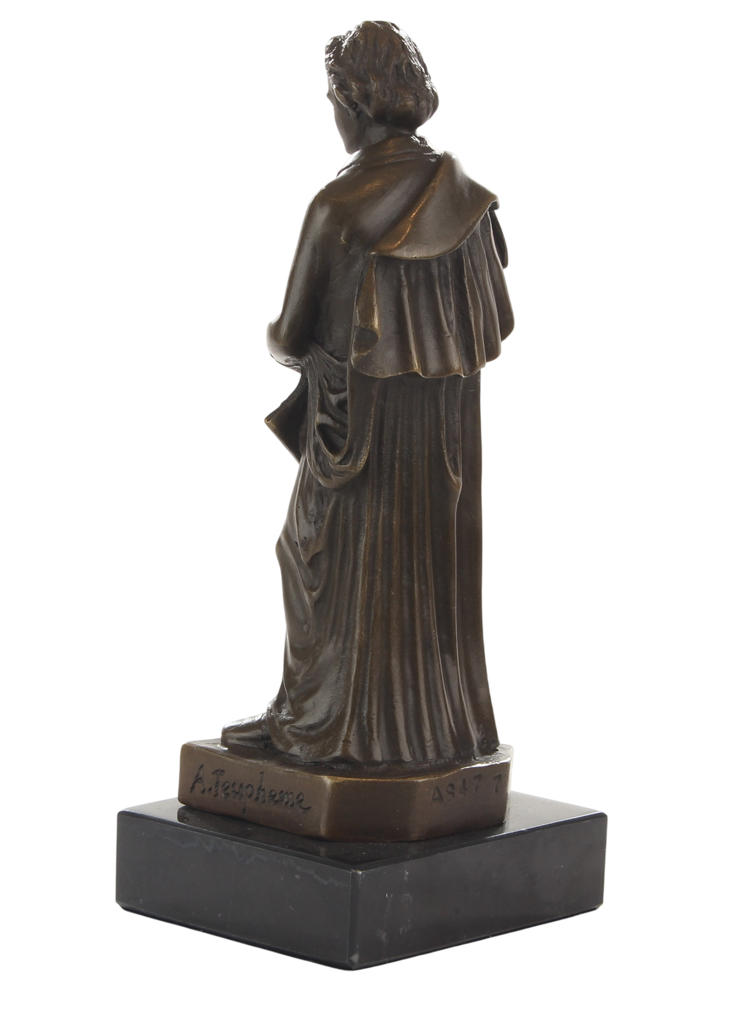 Bronzeskulptur Ludwig van Beethoven, stehende Musikerfigur auf Marmorsockel, Höhe 17,1 cm