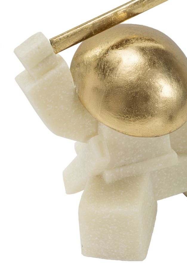 Samurai Oda Clan weiß-gold im Ausfallschritt – Dekofigur mit erhobenem Schwert aus Polyresin H 18 cm