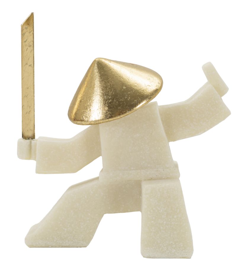 Samurai Oda Clan weiß-gold – abstrakte Dekofigur mit Schwert aus Polyresin für Wohnraum und Büro H 18,5 cm