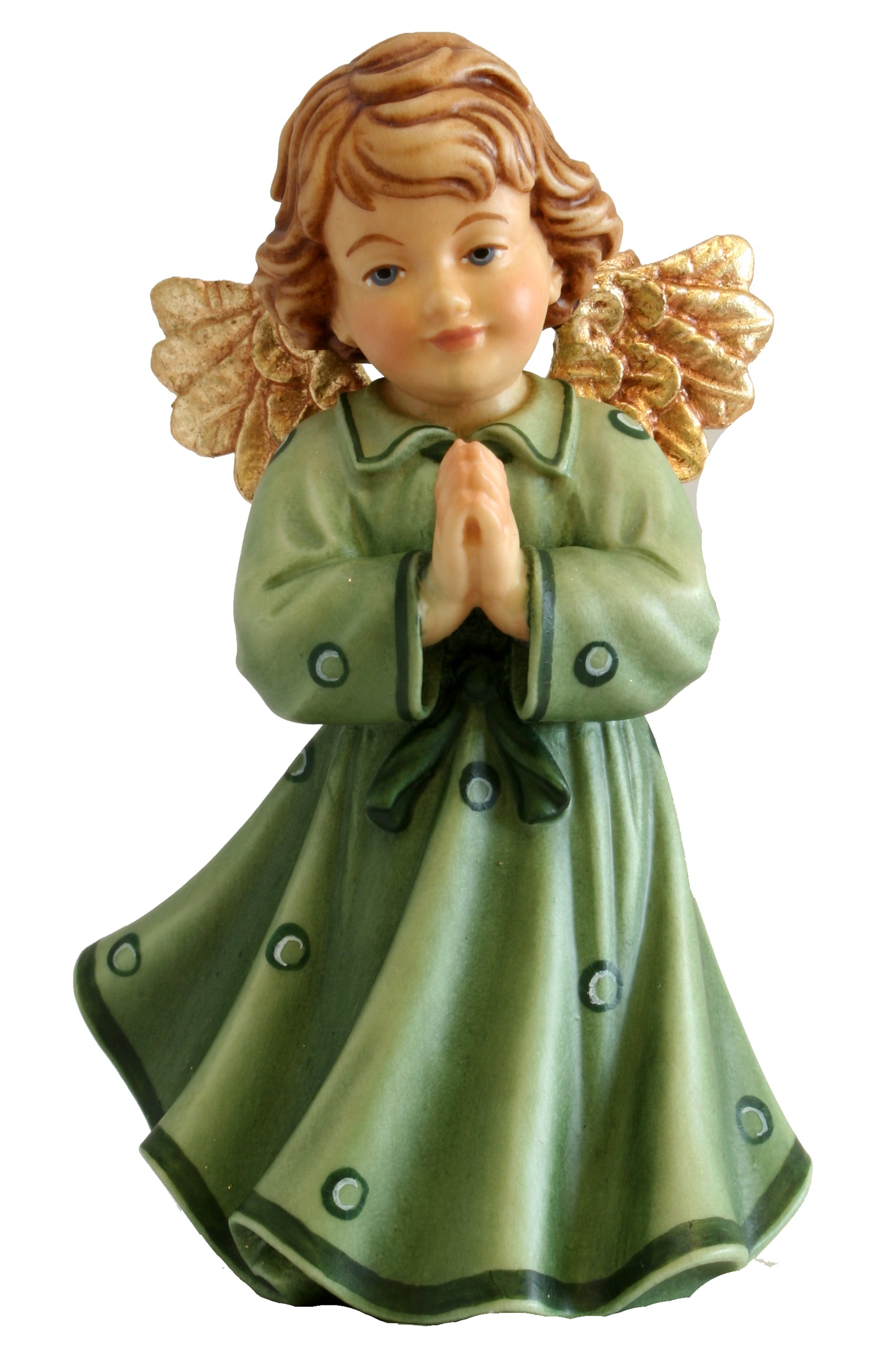 Schutzengel betend H 12 cm Engel mit grünem Kleid Holzfigur Deko Holzstatue Statue aus Ahornholz