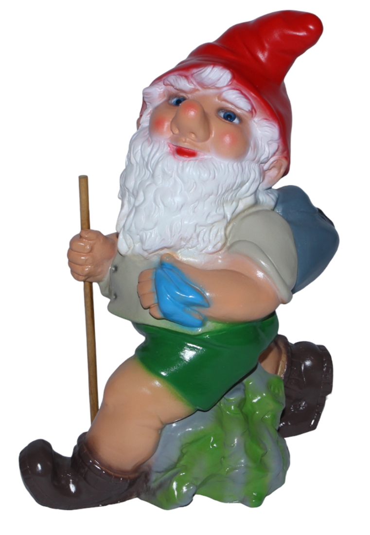 Gartenzwerg Deko Garten Figur Zwerg Wanderer mit Sack und Stock stehend aus Kunststoff H 33 cm