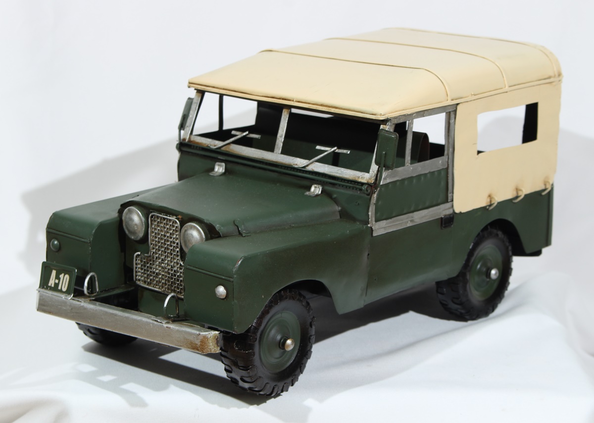 Blechauto Nostalgie Modellauto Oldtimer Automarke Jeep Safari Land Rover aus Blech L 36 cm