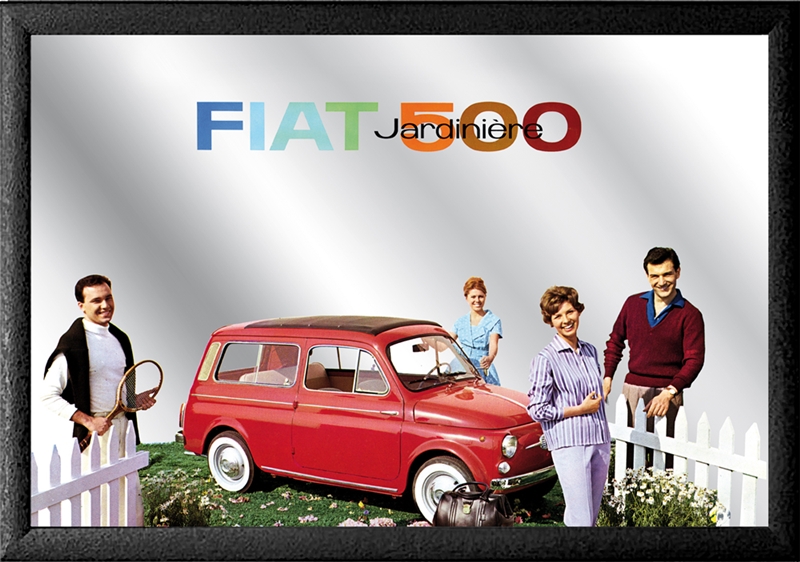 Set: 2 Spiegelbilder Fiat 500 Oldtimer 20x30 cm Vintage Wandbilder Hinterglasdruck mit Rahmen