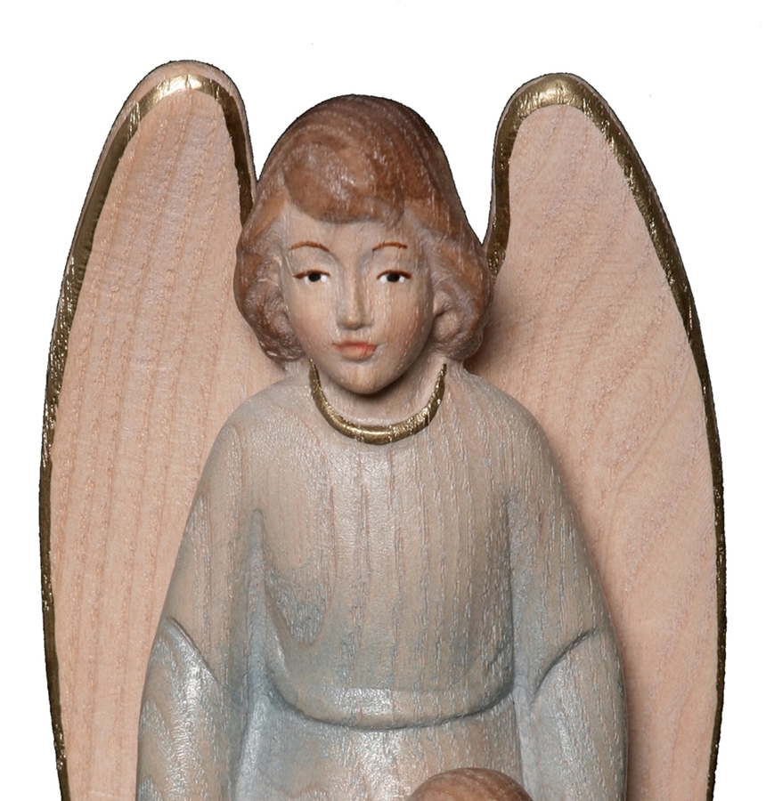 Schutzengel mit Kindern H 12 cm Engel Holzfigur Deko Statue aus Ahornholz