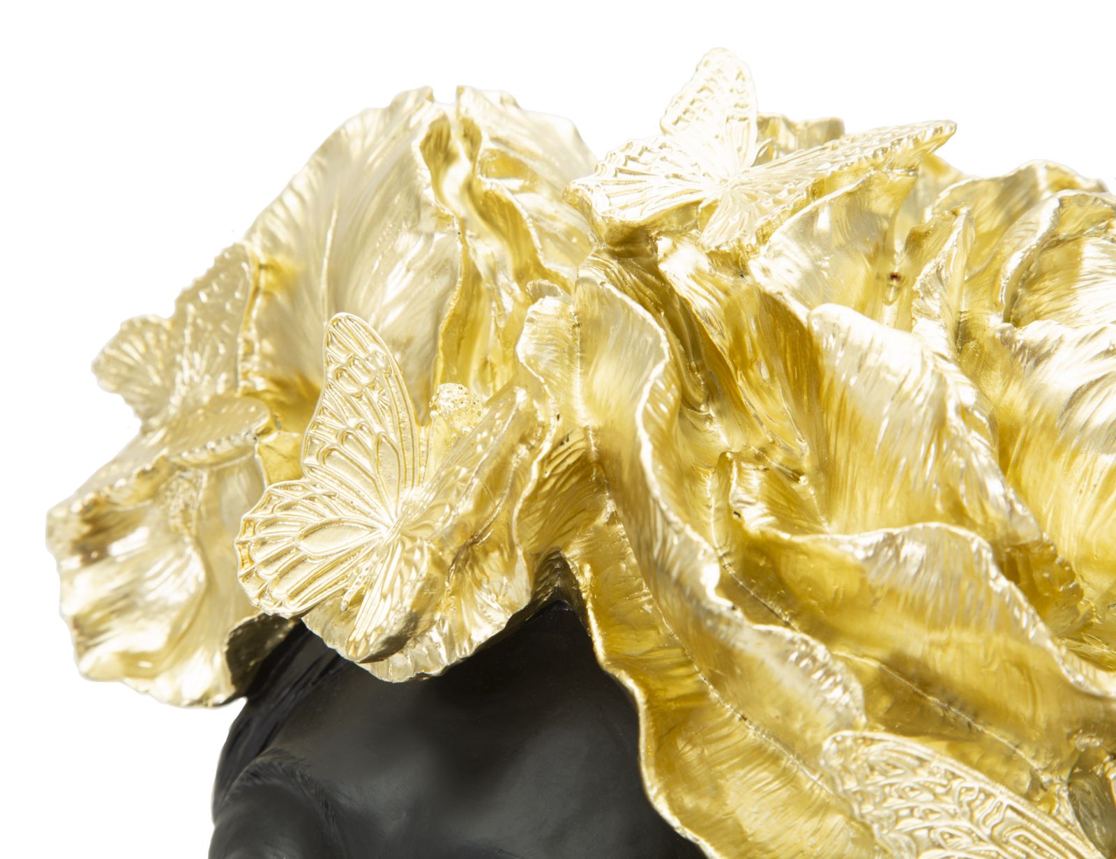Büste Frau mit Schmetterlingen Schwarz-Gold – Dekofigur aus Polyresin für Wohnraum und Wintergarten H 36,5 cm