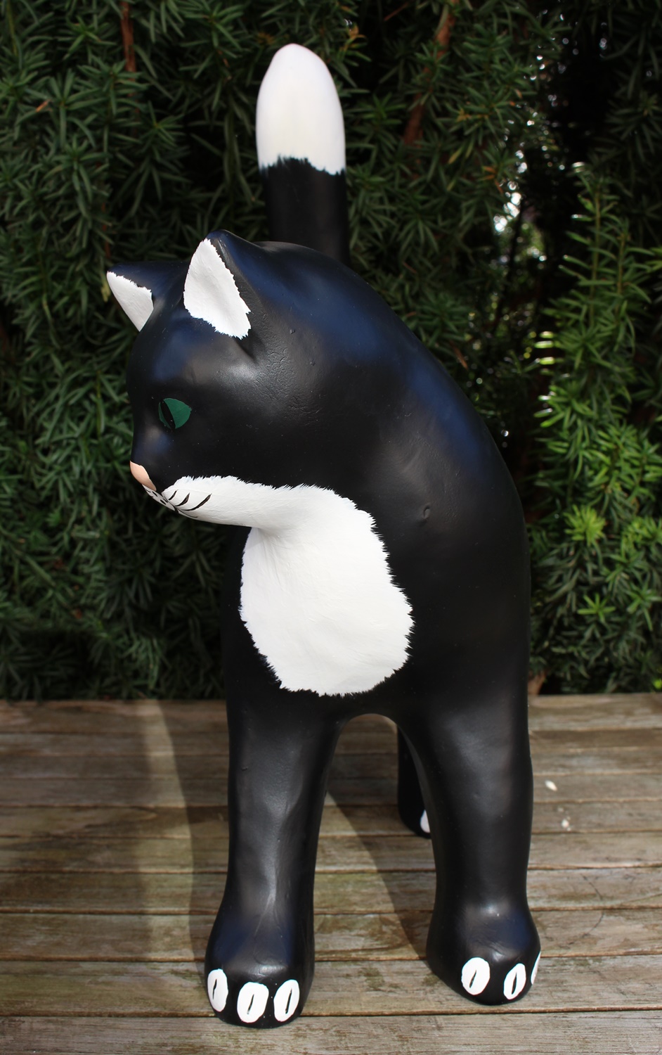 Dekofigur Gartenfigur schwarze Katze Kopf nach rechts H 48 cm Tierfigur Katzenfigur aus Kunstharz