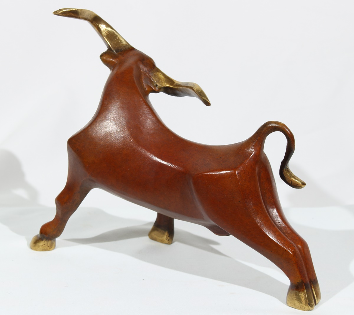 Bronzefigur Bronzeskulptur Bronze Moderner Stier Angriff H 17 cm Dekofigur Abstrakte Skulptur