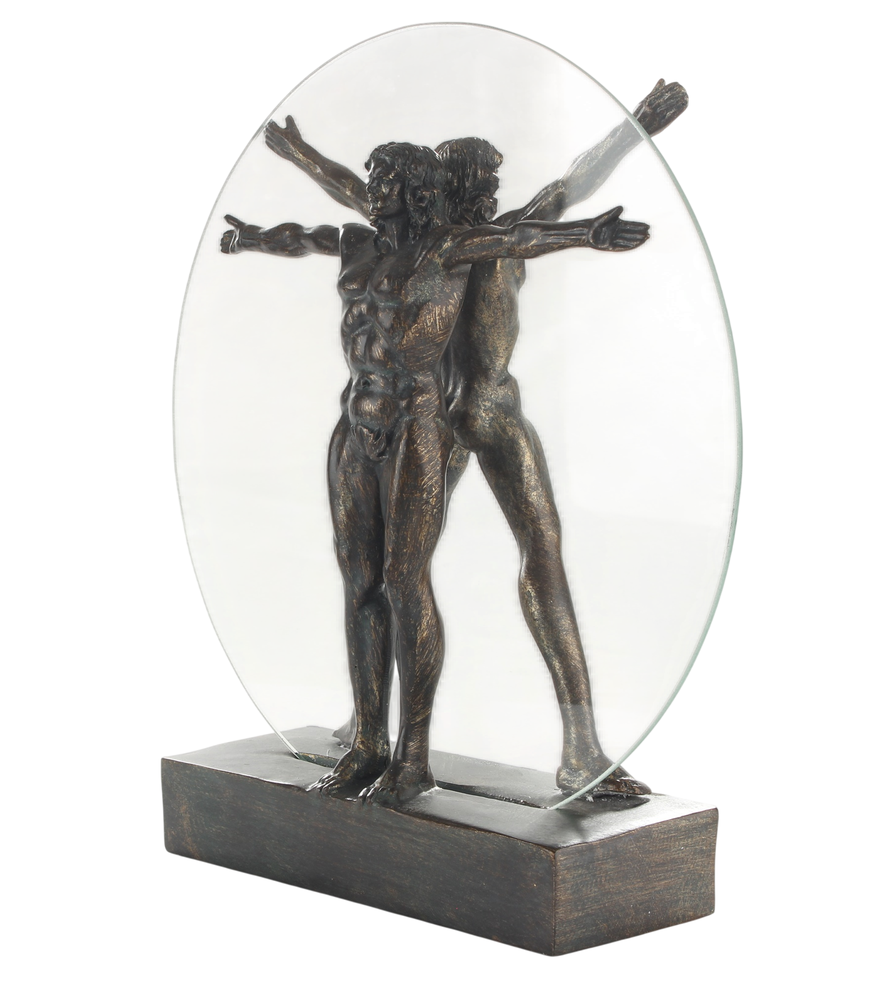 Skulptur Vitruvianischer Mensch nach Leonardo da Vinci – Resin mit Glasscheibe, Höhe 27,3 cm