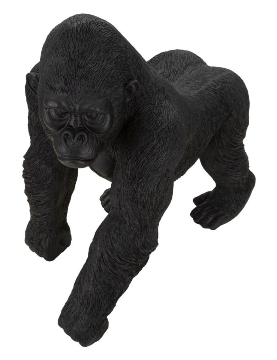 Dekofigur Gorilla stehend auf vier Pfoten Tierfigur in Schwarz Fell fein strukturiert H 37,5 cm