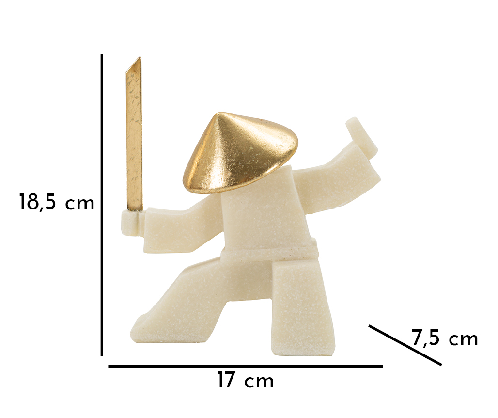 Samurai Oda Clan weiß-gold – abstrakte Dekofigur mit Schwert aus Polyresin für Wohnraum und Büro H 18,5 cm