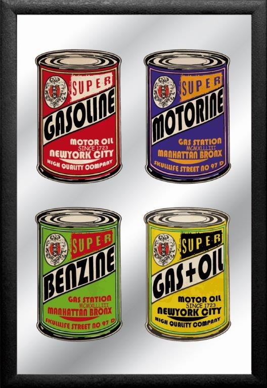 Set: 2 Spiegelbilder Garage Retro Bild Gasoline Benzin Pin-Up 30x20 cm Wandbilder Hinterglasdruck