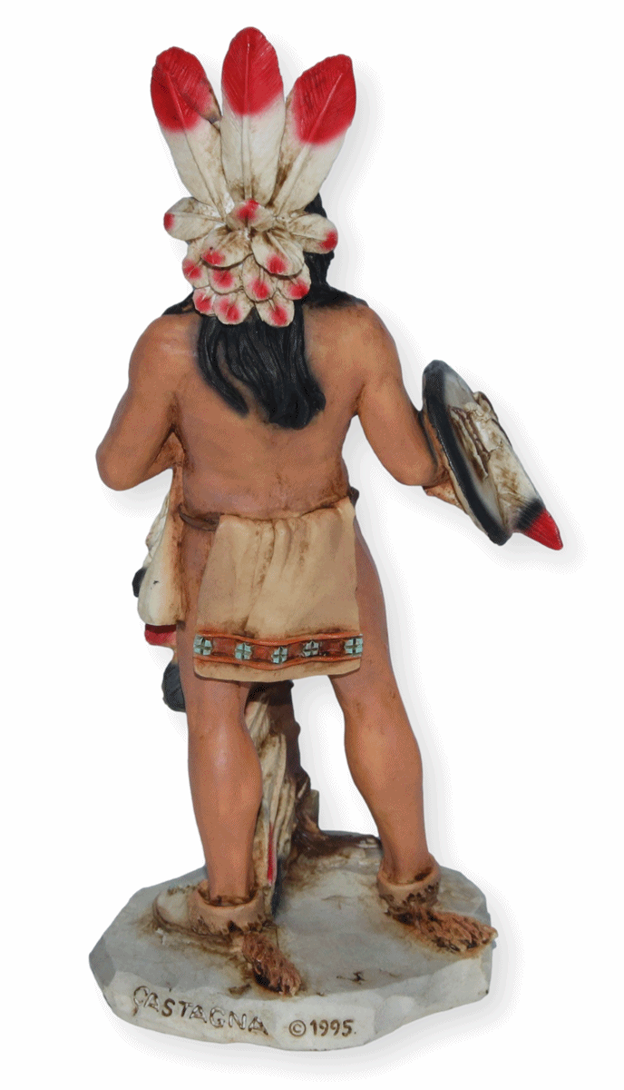 Indianerfigur Indianer Krieger Four Paws Skulptur H 18 cm stehend mit Speer Dekofigur Castagna