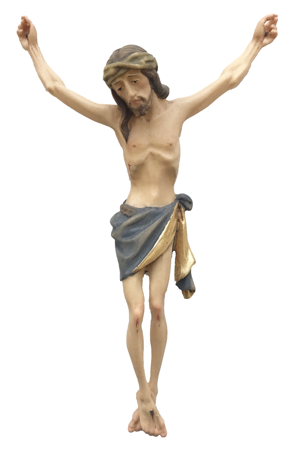 Heiligenfigur Kruzifix Jesus am Kreuz blau H 20/ 40 cm Statue Ahorn- und Lindenholz Holzfigur
