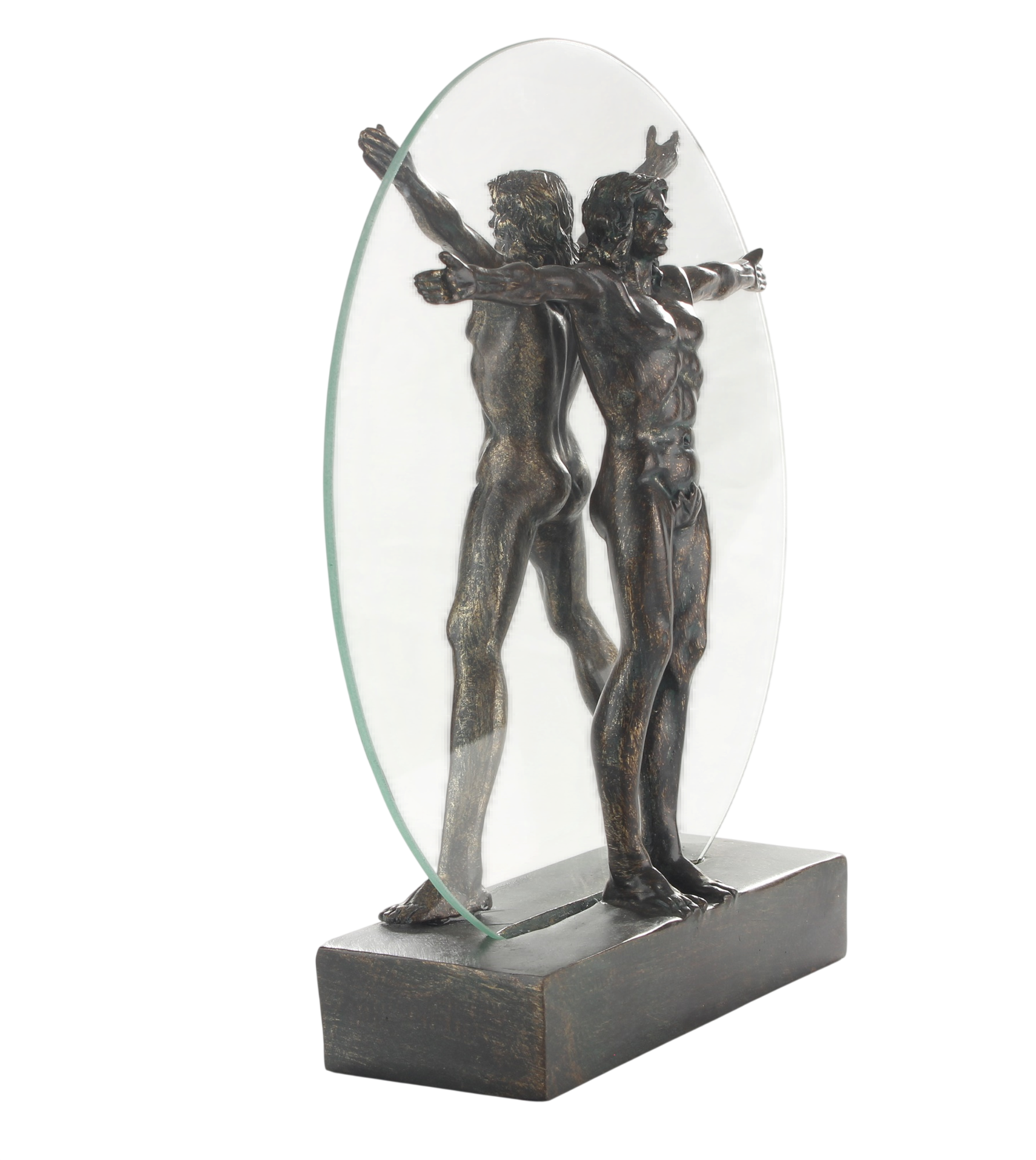 Skulptur Vitruvianischer Mensch nach Leonardo da Vinci – Resin mit Glasscheibe, Höhe 27,3 cm