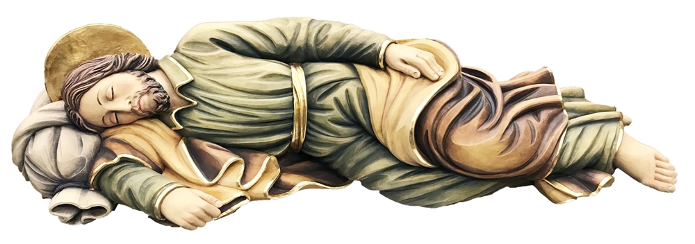 Heiligenfigur Heiliger Josef liegend, schlafend L 12 cm Josef Holzfigur Statue aus Ahornholz