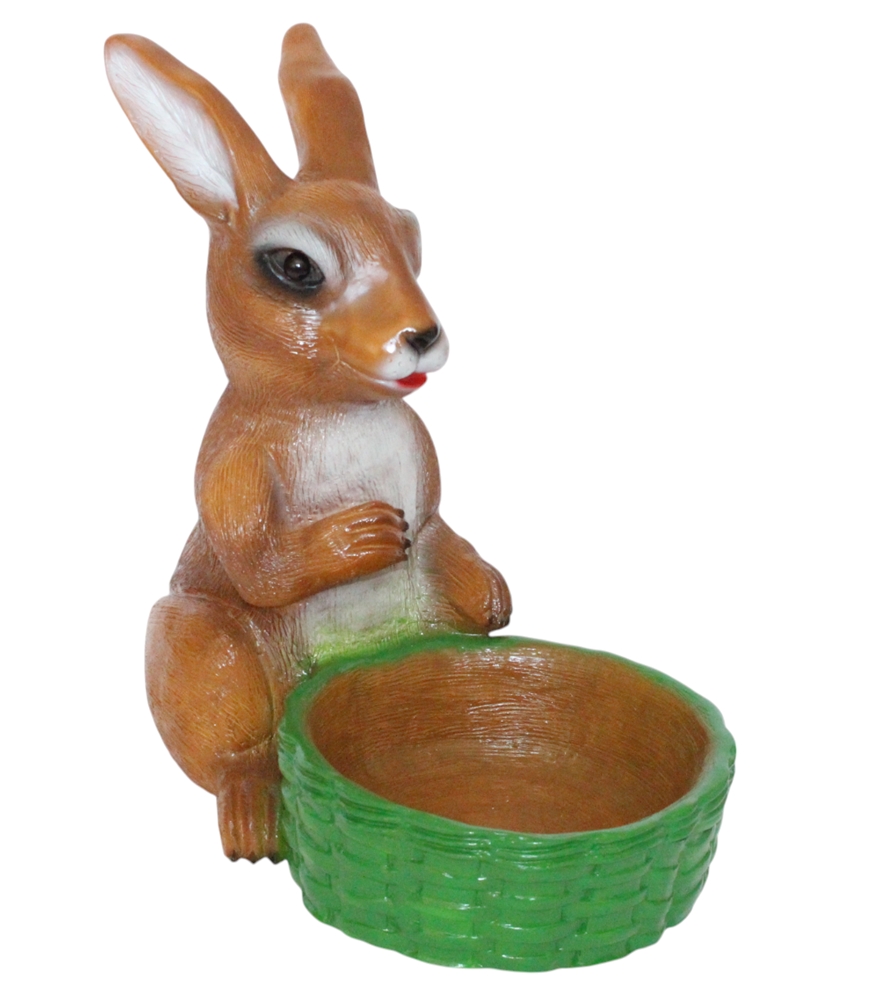 Osterhasen mit Karre und Korb Satz 2 Stück Gartenfiguren zum Bepflanzen Kunststoff Höhe 38-40 cm