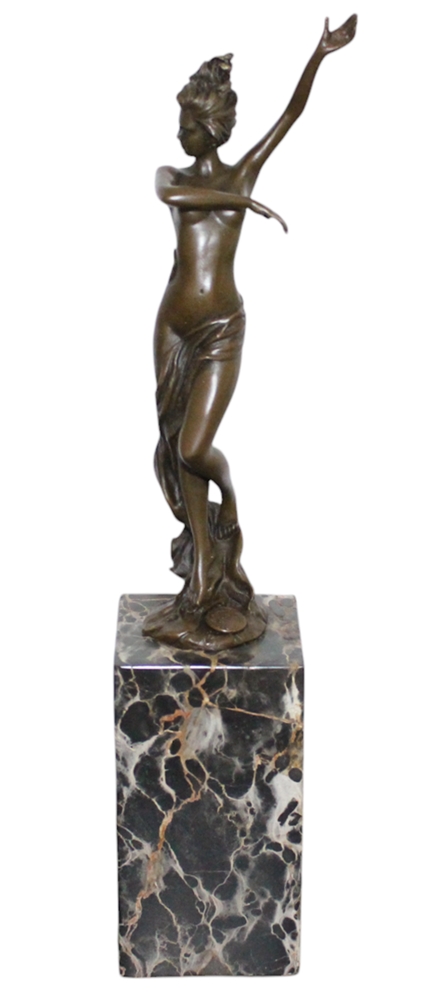 Bronzefigur tanzende Frau Akt Skulptur aus Bronze, Höhe 36,5 cm, elegante Damen Statue