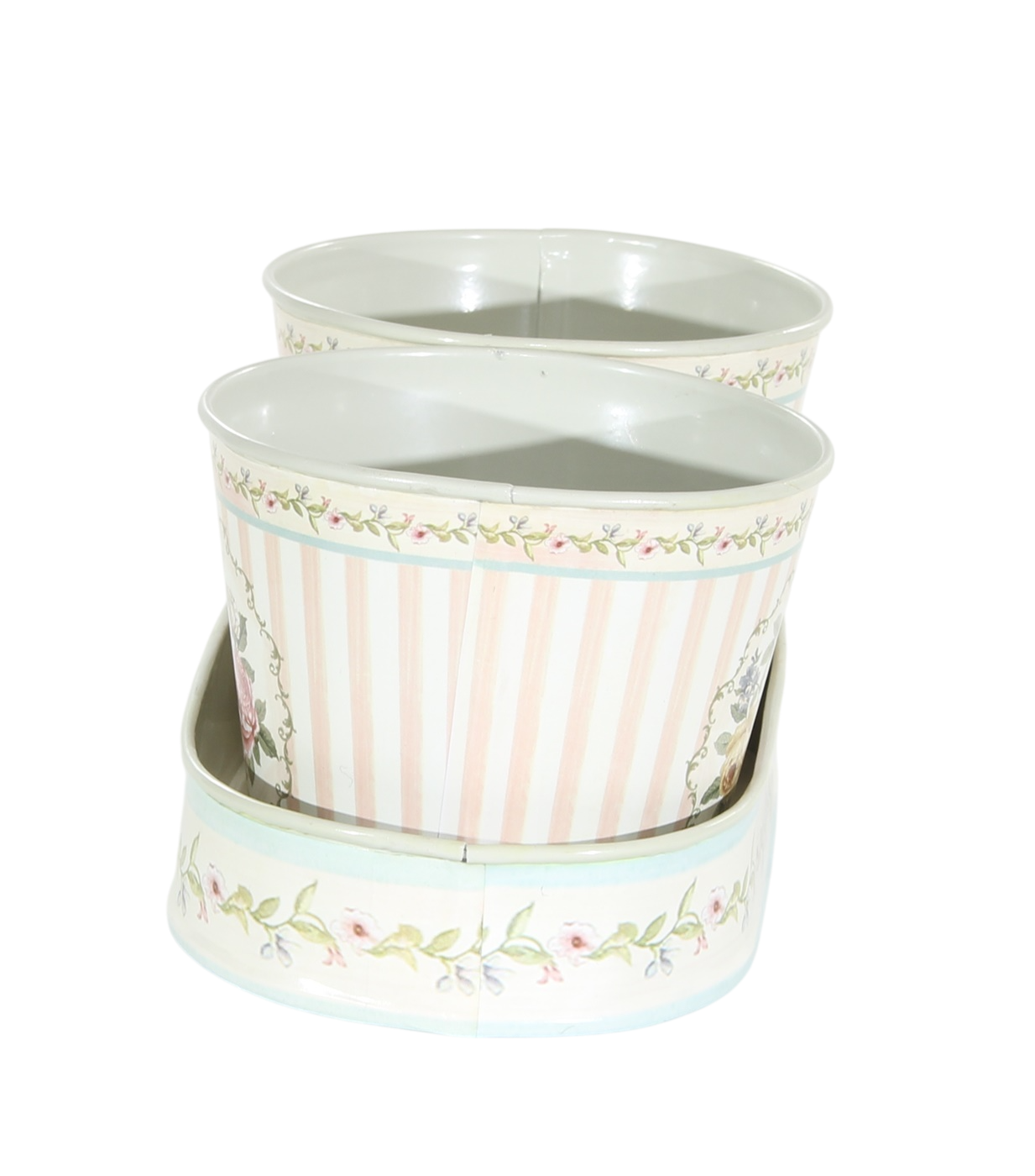 Übertöpfe 2er-Set mit Tablett Metall – Rosenmotiv Landhaus Provence Stil H 10 cm