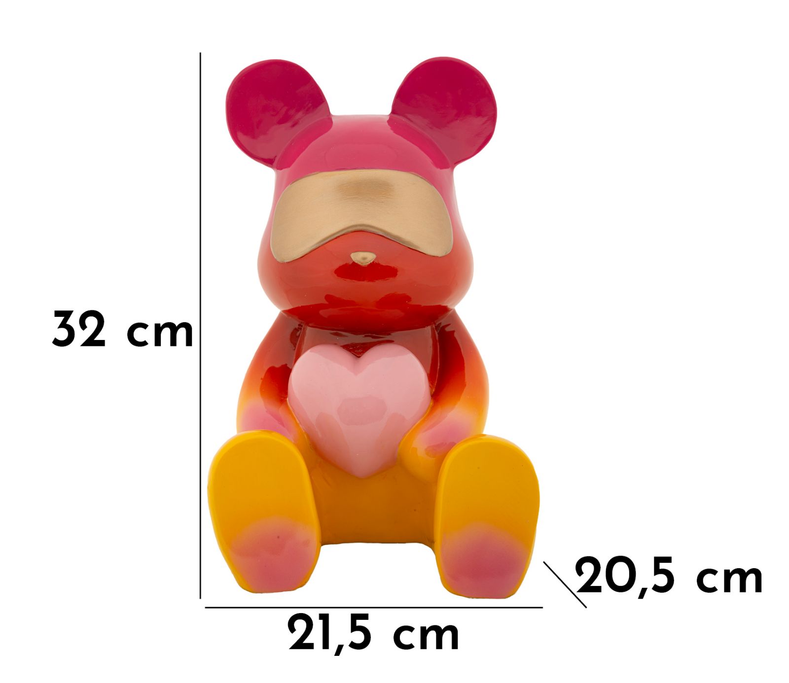 Sitzender Regenbogen-Bär mit Herz – warm leuchtende Dekofigur aus Polyresin für Wohnraum und Kinderzimmer H 32 cm