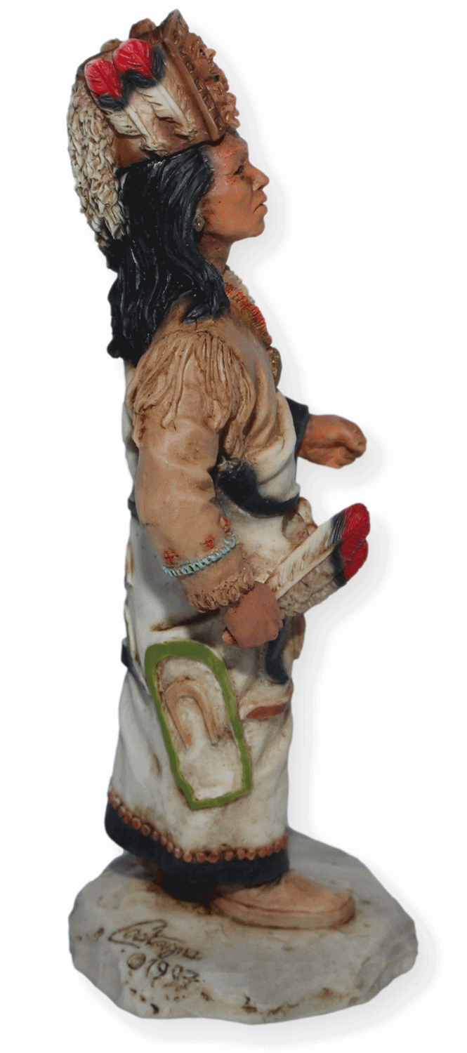 Indianerfigur Indianer Seattle Häuptling Duwamish H 17 cm mit Kopfschmuck und Feder Castagna