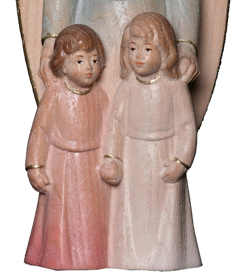 Schutzengel mit Kindern H 12 cm Engel Holzfigur Deko Statue aus Ahornholz