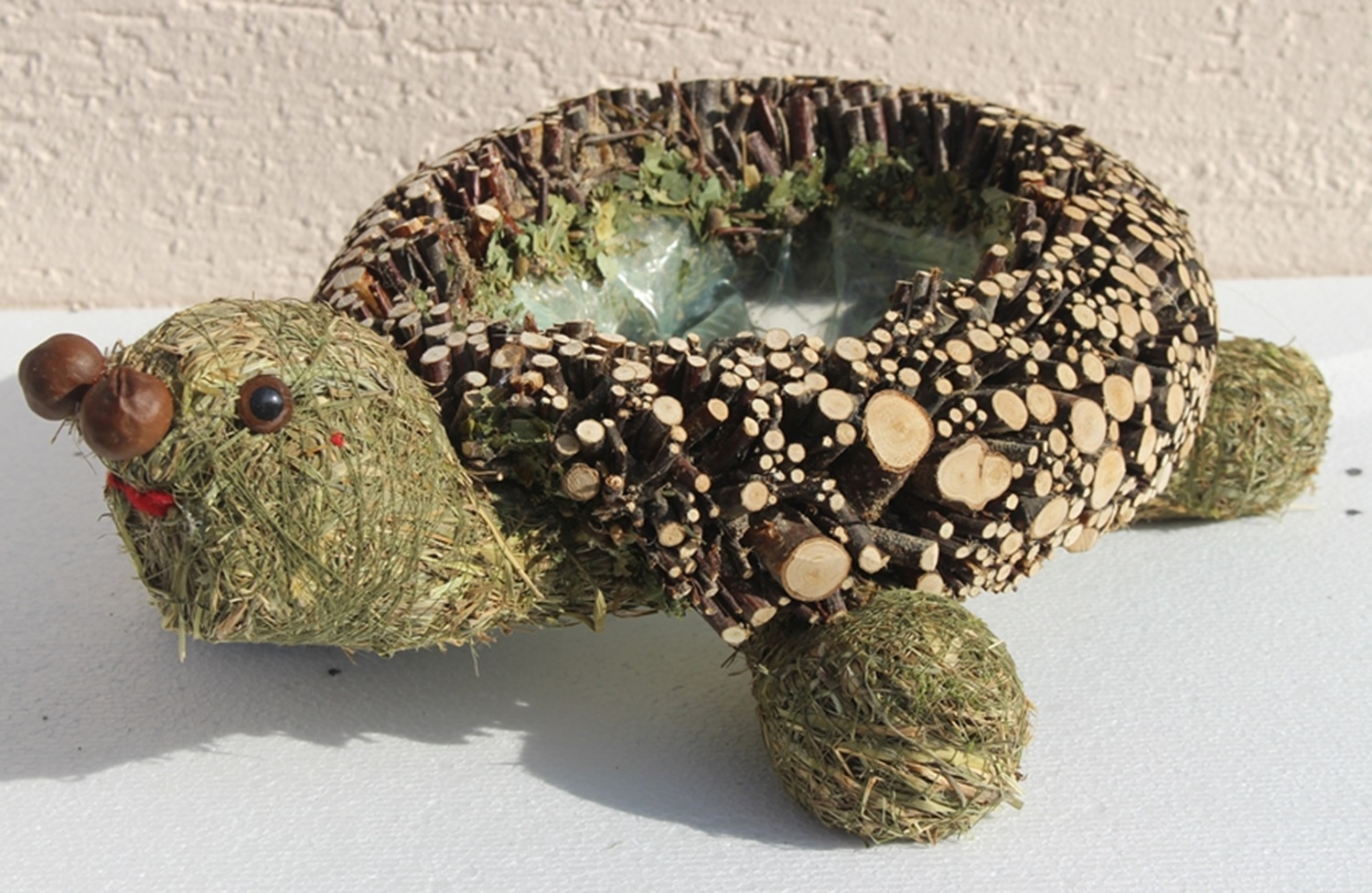 Deko Figur Schildkröte liegend L 40 cm Figur zum Bepflanzen aus Naturmaterial Heu und Reisig