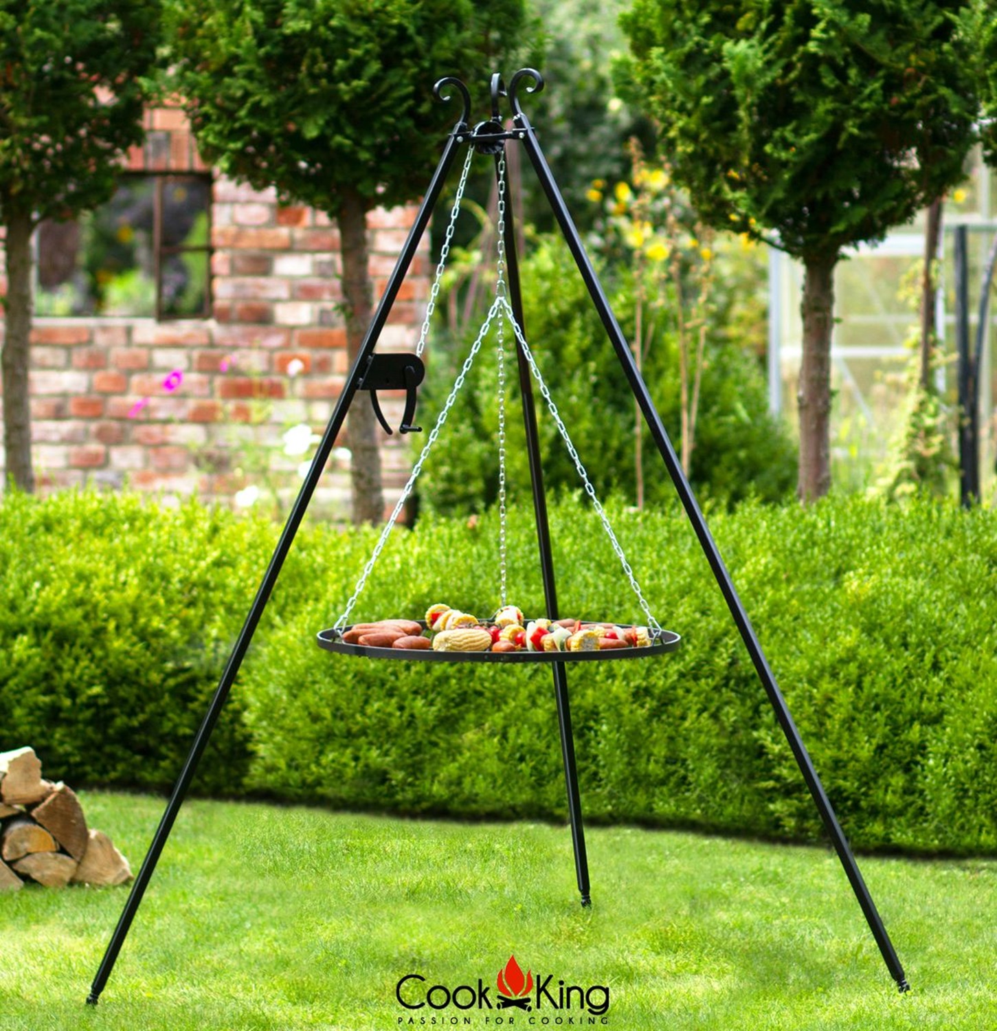 Schwenkgrill Set mit Feuerschale „VIKING“ Ø 80 cm – Dreibein 180 cm, Grillrost Ø 70 cm & Kurbel