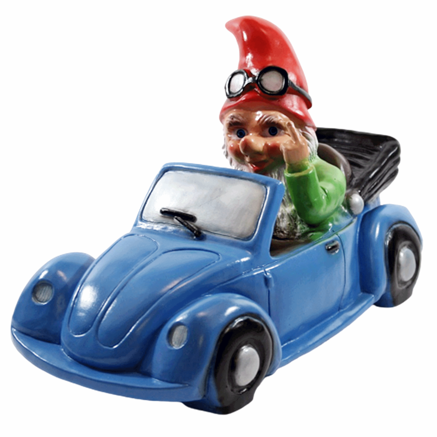 Deko Figur Zwerg H 23 cm Gartenzwerg im Auto mit Stinkefinger Gartenfigur aus Kunststoff