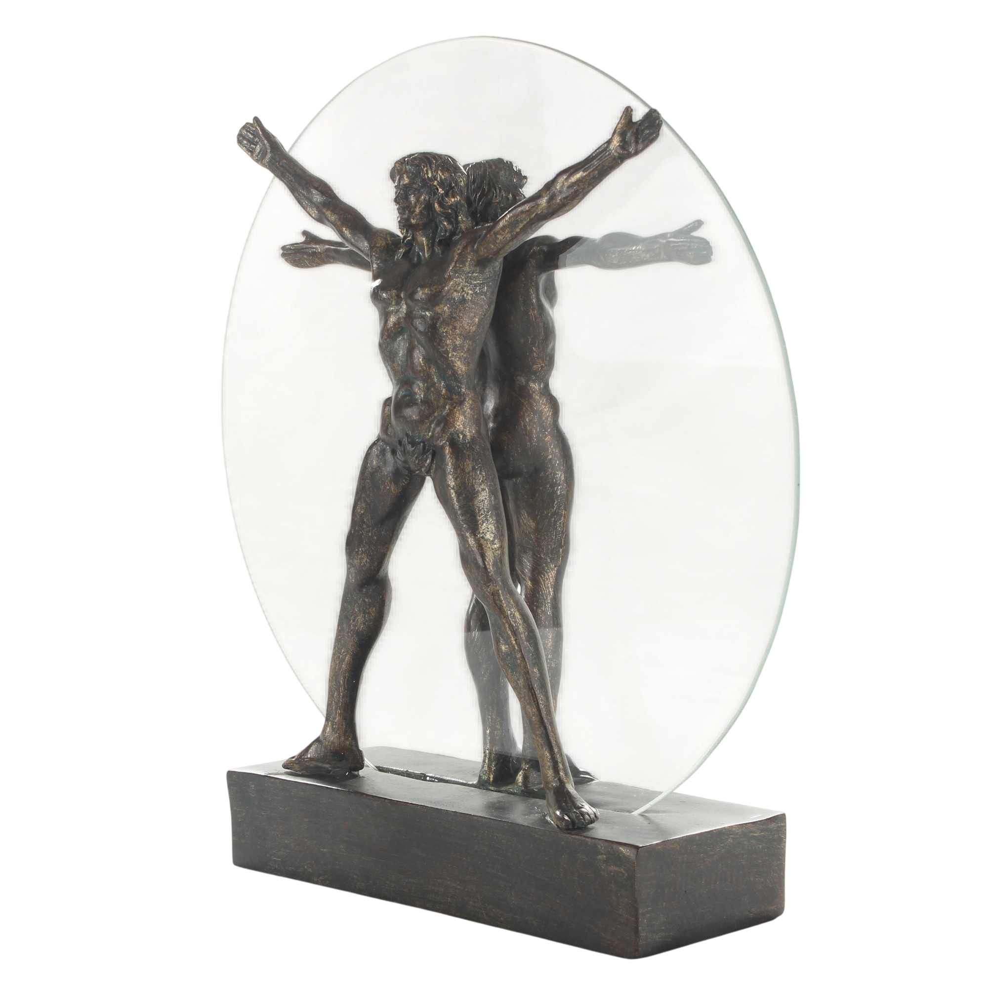 Skulptur Vitruvianischer Mensch nach Leonardo da Vinci – Resin mit Glasscheibe, Höhe 27,3 cm