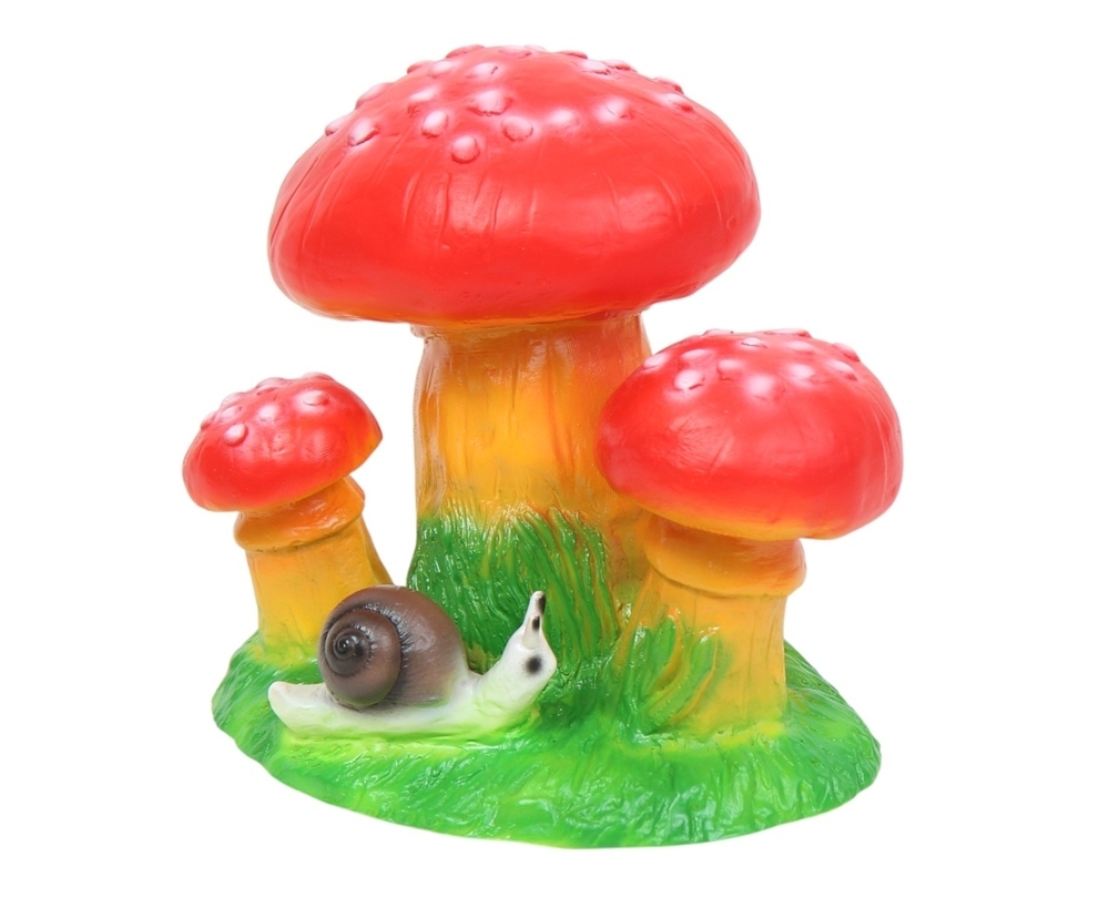 Dekofigur drei Fliegenpilze Pilze mit Schnecke H 15 cm Deko Garten Figur Gartenfigur aus Kunststoff