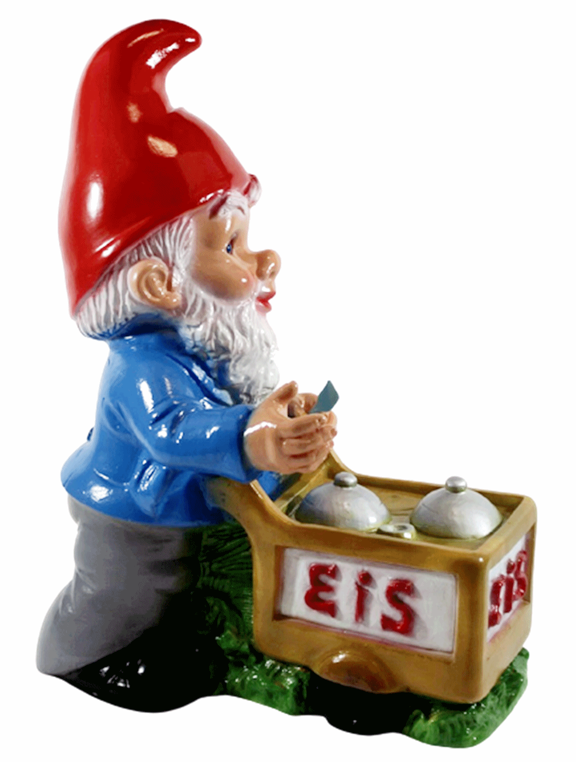 Gartenzwerg Deko Garten Figur Zwerg Eisverkäufer mit mobiler Eisdiele stehend aus Kunststoff H 35 cm