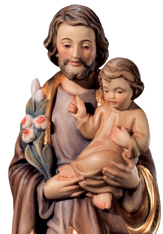 Heiligenfigur Heiliger Josef H 25 cm Josef mit Jesuskind und Lilie Holzfigur Statue aus Ahornholz