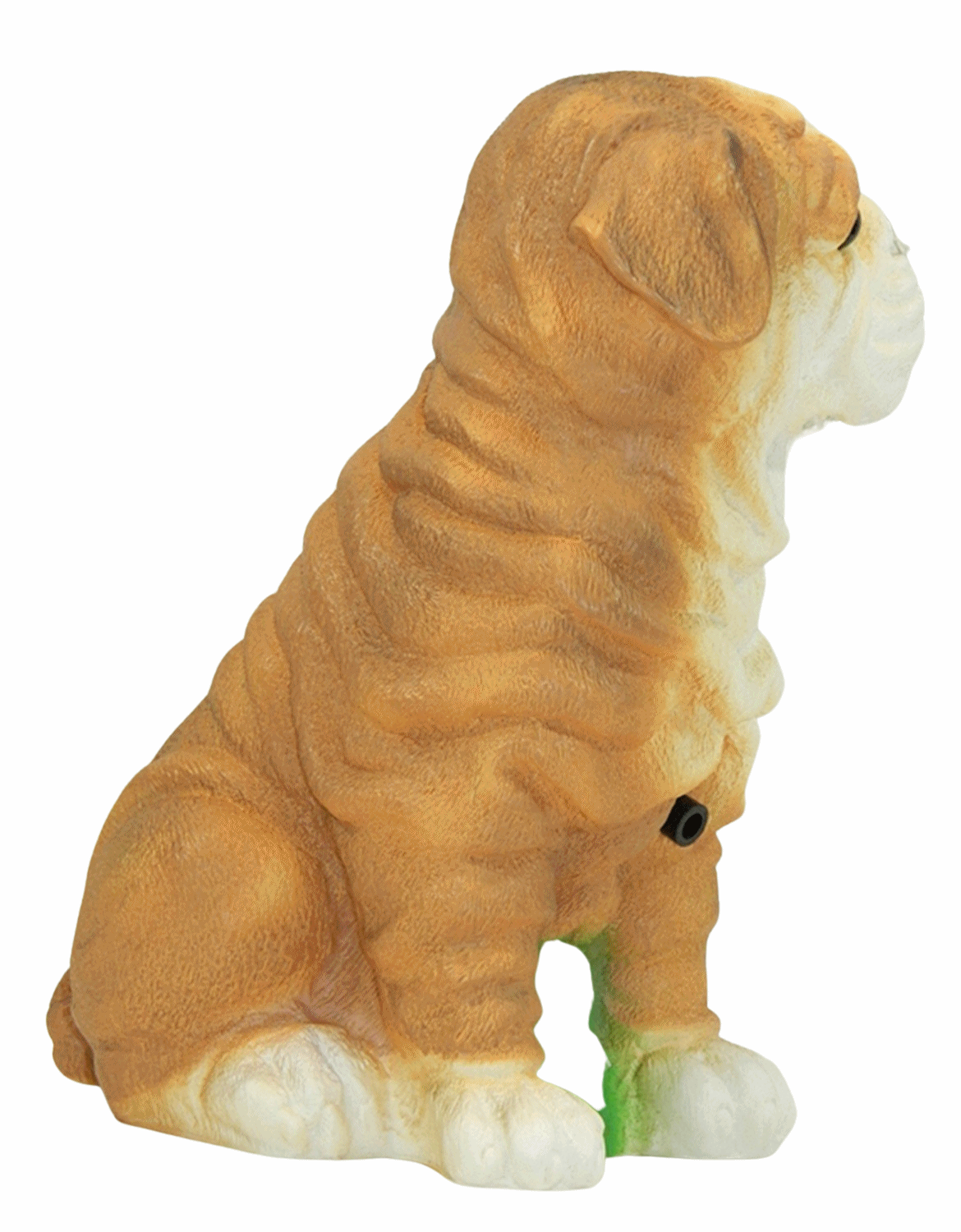 Deko Figur Hund Mops klein H 23 cm mit Bewegungsmelder wau-wau Dekofigur aus Kunststoff