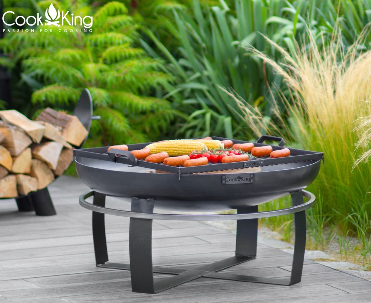 Feuerschale "Viking" Ø 80 cm Feuerstelle für Garten aus Stahl Feuerkorb als Wärmequelle oder Grill
