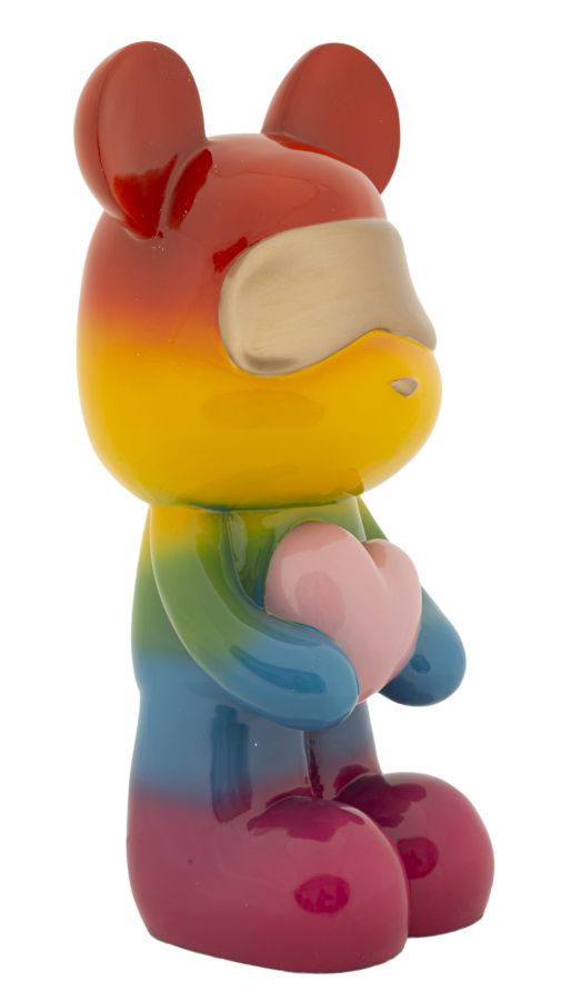 Bär mit Herz in Regenbogenfarben – ausdrucksstarke Dekofigur aus Polyresin für Wohnraum und Wintergarten H 42,5 cm