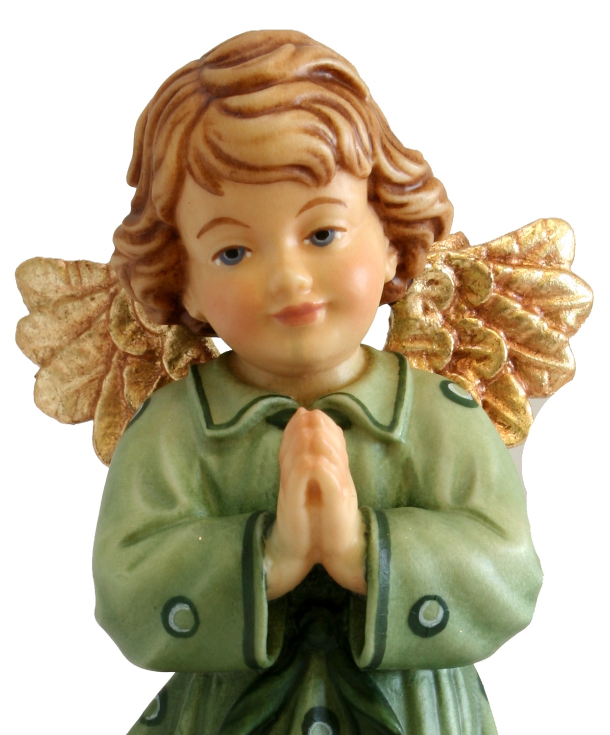 Schutzengel betend H 12 cm Engel mit grünem Kleid Holzfigur Deko Holzstatue Statue aus Ahornholz