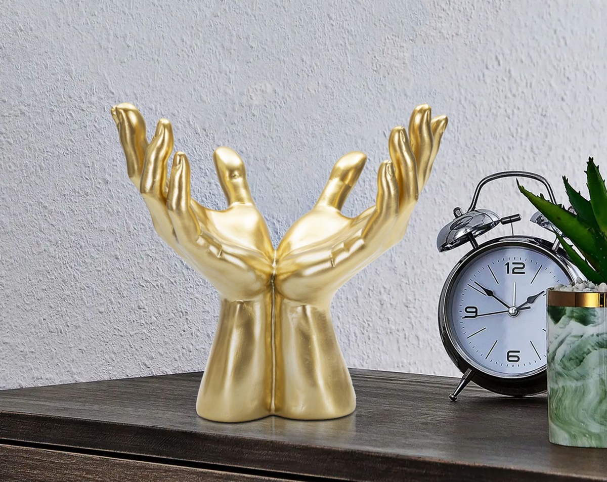 Dekofigur Handzeichen Peace mit 2 offenen Händen Figur Symbol für Frieden und Ruhe H 24 cm