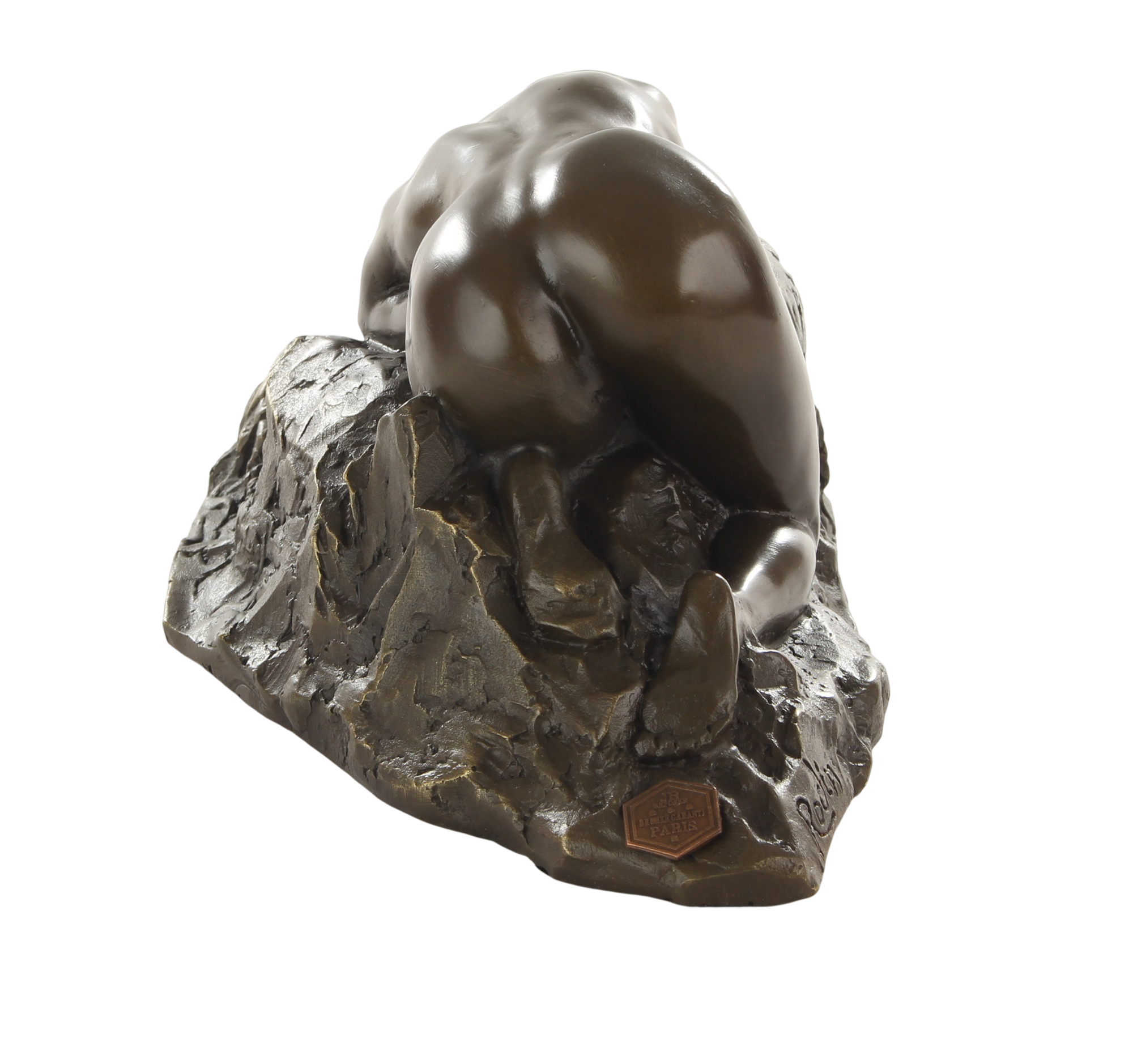 Bronzeskulptur Danaïde, Frauenakt, Nachbildung nach Auguste Rodin, auf Marmorsockel, Höhe 9,7 cm