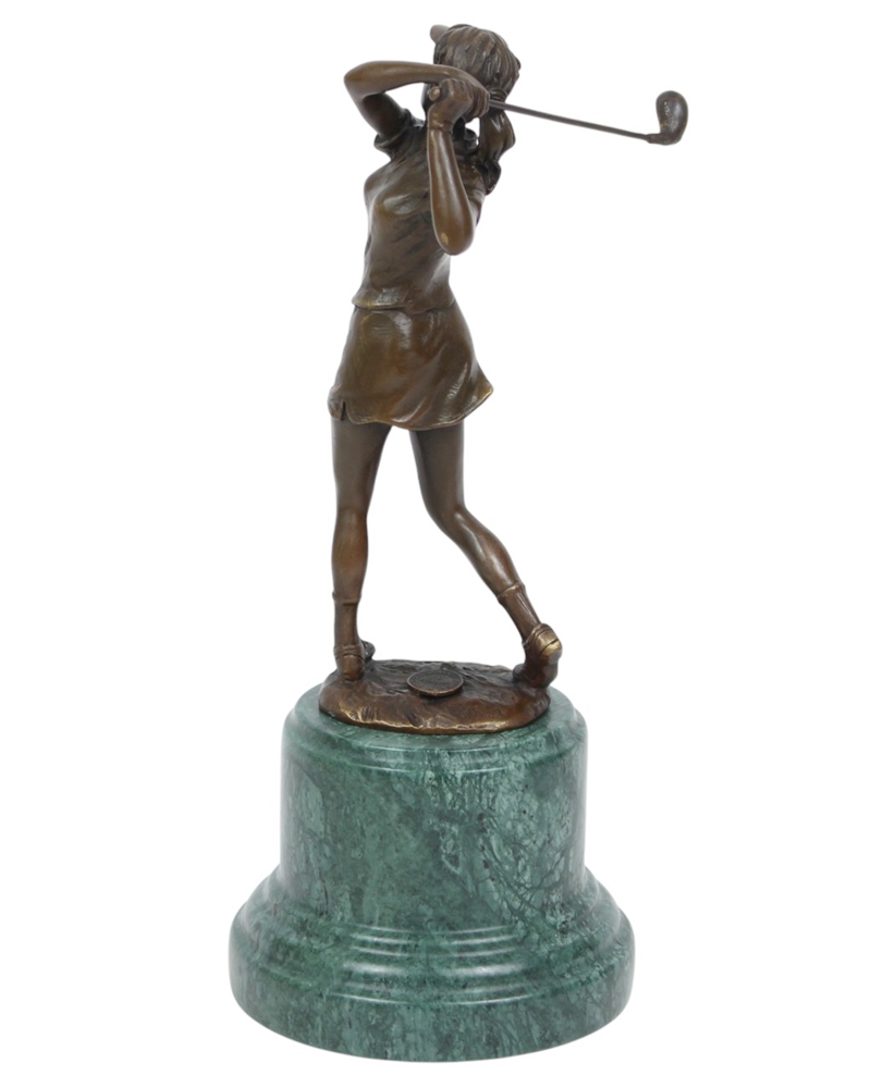 2er Set Bronzefiguren Golfer & Golferin Bronzeskulpturen 27 cm & 32,5 cm Stilvolle Golf-Dekoration