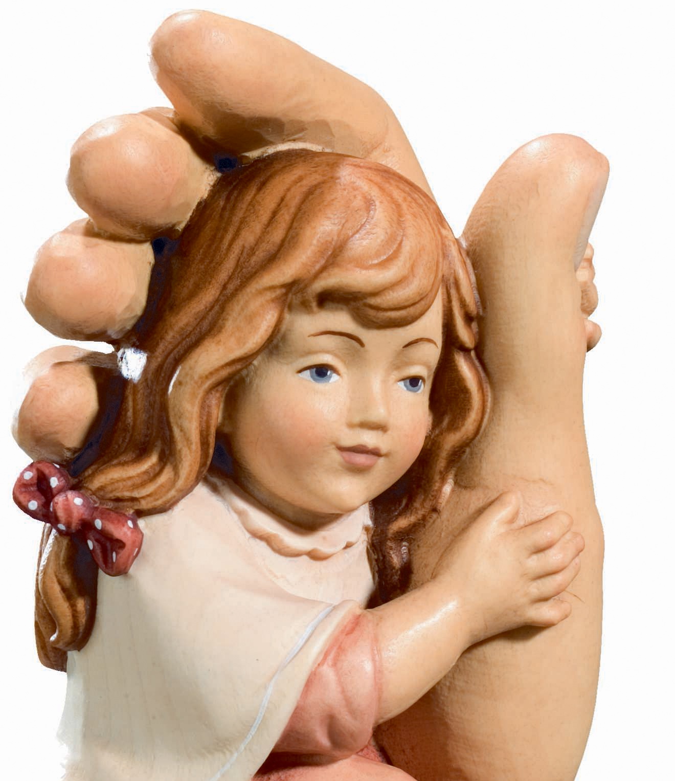 Schützende Hand mit Mädchen H 13 cm Schutzengel Engel Holzfigur Deko Statue aus Ahornholz