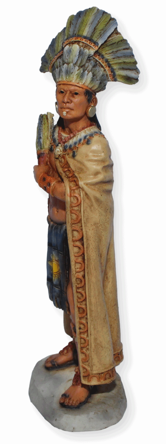 Indianerfigur Indianer Moctezuma II. H 19 cm mit Kopfschmuck Herrscher des Reich der Azteken